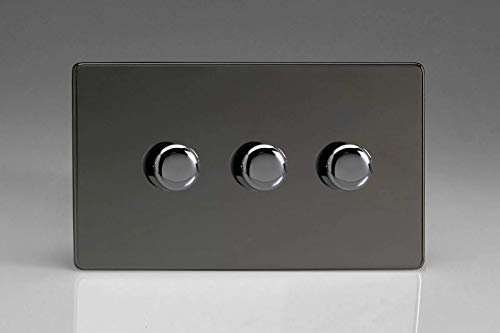 Varilight 3-Gang 2-Way V-Pro Push On/Off Rotary LED Dimmer 3 x 0-120W (Twin Plate) Iridium
