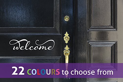 Word WELCOME sign with swirls for for your front door, wall art sticker decal, WHITE, 30cm x 7 cm