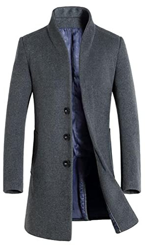 Vogstyle Herren Winter Slim Fit Wollmantel Business Überzieher Schlank Lange Windbreaker Jacken Grau L