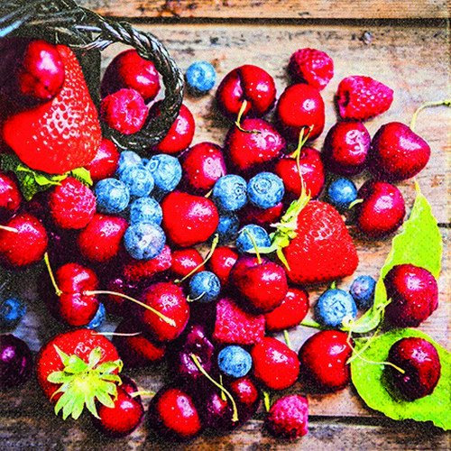 20 Servietten Beeren aus dem Garten/Erdbeeren/Himbeeren/Kirschen 33x33cm