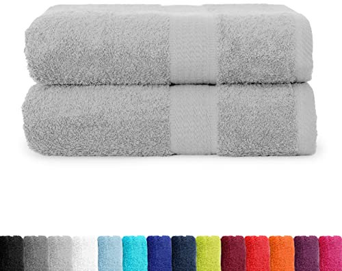 BaSaTex - 2er Set XXL Saunatuch Baumwolle in 80x200 cm - Saunahandtuch Badetuch aus hochwertigem Frottee mit Aufhängeschlaufe - Großes Strandtuch Öko-Tex Made in Green Zertifiziert - Silber