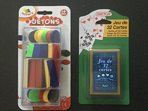 Equilibre et Aventure 1 Jeu de 32 Cartes + 100 jetons : Poker, belote, Piquet, Manille, coinche, Bataille, menteur, soufflette, big up, Jeu des Chevaliers, Maitre du Jeu, biskit, etc