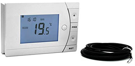 Mi-Heat Aufputz Raum-Thermostat programmierbar NC/NO Kontakt bis 8A inkl. externem Sensor, Weiß, Modern, Kabelgebunden, Thermostat