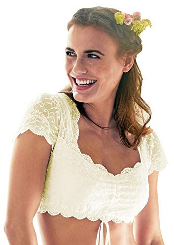 Nina von C. Spitzen Dirndlbluse Valeska Kurzarm 48462971 (DE/NL/SE/PL, Numerisch, 42, Regular, Regular, Champagner)