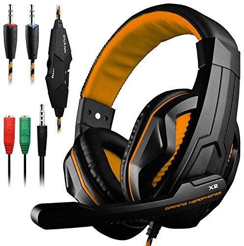 DLAND Gaming Headset, 3.5mm Wired Bass Stereo Noise Isolation Gaming Headphones with Mic for Laptop Computer, Cellphone, PS4 and so on- Volume Control (Black and Orange)