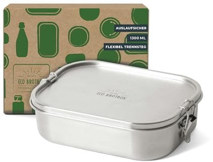 ECO Brotbox Bento Flex auslaufsichere Brotdose aus Edelstahl | Lunchbox ohne Schadstoffe | spülmaschinenfest mit 1,3 L Füllvolumen | Zum Mitnehmen von Essen oder zuhause aufbewahren