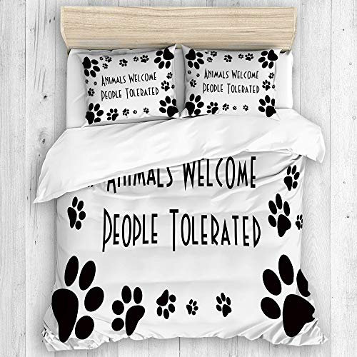 DYCBNESS Bettwäsche Bettwäscheset, Katzen Tiere Willkommen Menschen Hunde Haustiere Pfoten Pfotenabdrücke, Weiches Dreiteiliges Mikrofaser Set Mit Verschiedenen Benutzerdefinierten Mustern 2 Kissen