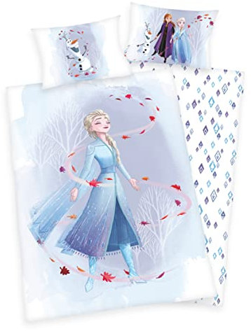Arle-Living 3 TLG. Baby Bettwäsche Set mit Wende Motiv: Eiskönigin 2-100x135 cm + 40x60 cm + 1 Spannbettlaken 70x140 cm (Eiskönigin 2, Flanell)