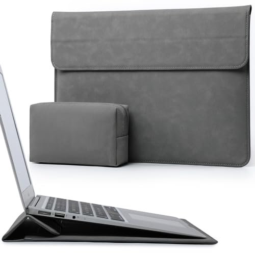 HYZUO 15 Inch Laptop Sleeve Case with Stand for MacBook Air 15 M4 A3241 M3 A3114 M2 A2941 2025-2023, 15 Surface Laptop 7/6/5/4, MacBook Pro 15 A1990 A1707 2019-2016, with Pouch, Dark Grey