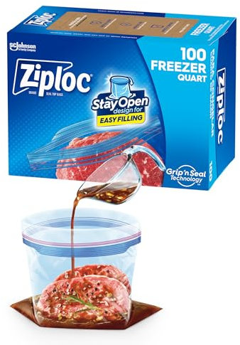 Ziploc Freezer Bags with New Grip 'n Seal Technology, Quart, 100 Count (316963)