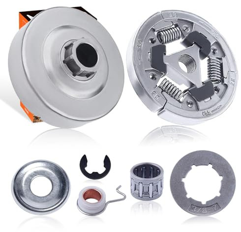 Mtanlo Kupplungstrommel Kettenrad Satz für Stihl MS290 MS361 MS180 MS380 MS340 MS660 für Husqvarna 365 mit Kettenrad (3/8 7 Zähne) Schneckenrad E-Clip Unterlegscheibe Nadellager