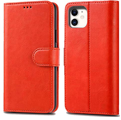 iPhone 11 Leather Case - Premium Wallet Case Leather Flip Cover For Apple iPhone 11 6.1 A2221 [Card Holder] [Magnetic Closure] (Red)