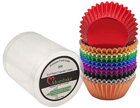 Mombake Standard Metallic Foil Cupcake Cases Paper Baking Cups in Assorted 10 Bright Colors, 200-Count