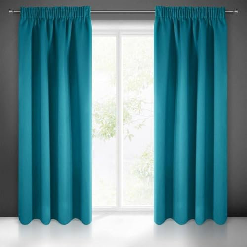 Eurofirany Logan Vorhang Blickdicht, Blackout, Satin Verdunkelungsvorhang mit Kräuselband - 1 STK. Elegant, Glatt, Einfarbig, Wohnzimmer, Schlafzimmer, 135x270 cm, Seegrün