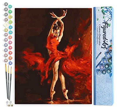 Figured'Art Peinture par Numéro Adulte Danseuse Rouge Magique - Activité Manuelle Kit de Loisir Créatif DIY Numéro d'Art Complet - 40x50cm sans châssis en bois