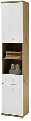 Hochschrank Badschrank Beistellschrank Bad Seitenschrank Badmöbel Peter I Artisan/Weiß tiefzieh Hochglanz