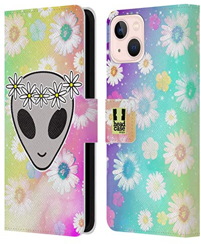 Head Case Designs Floral Headband Aliens Leather Wallet Case Compatible With Apple iPhone 13