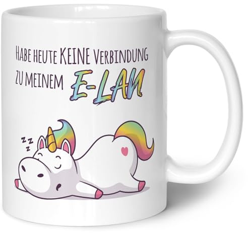 Bedruckte Tasse mit Spruch E-Lan - Lustiges Geschenk - Geschenk für Mama Papa Freunde als Geburtstagsgeschenk - auch zum Muttertag Vatertag - Geschenke für Frauen & Männer - Farbe: Weiß
