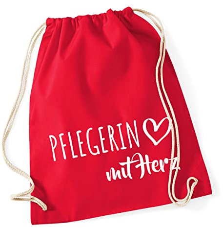 Huuraa Gymbag Pflegerin mit Herz Geschenk 12 Liter Classic Red Baumwolle Pflegerin Geschenkidee