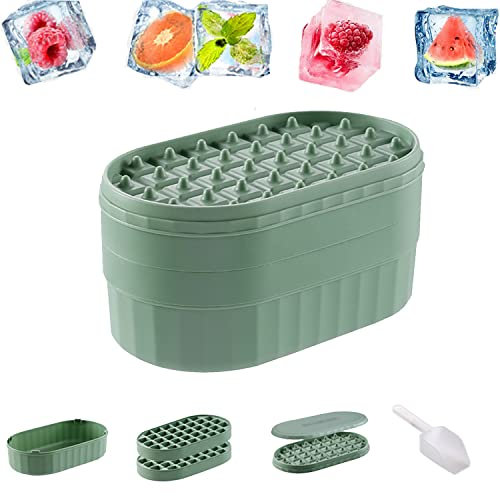 GutView Eiswürfelbehälter mit Deckel,Eiswürfelbox Pressplatte,2 Weicher Eiswürfelform Silikon,72 Eiswürfel Leicht Lösen, Eisschaufel Mitbringen,Eiswürfelbehälter, Ice Cube Tray BPA Frei (green)
