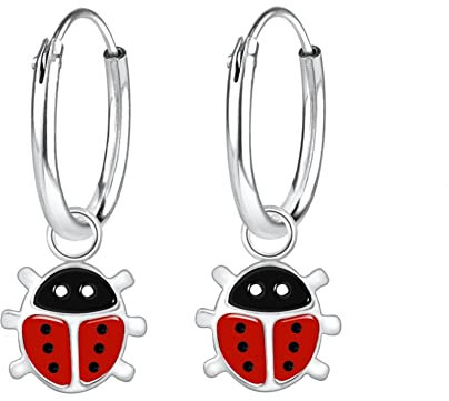 Laimons Kinder Mädchen-Ohrringe Creole Marienkäfer Rot Schwarz Sterling Silber 925