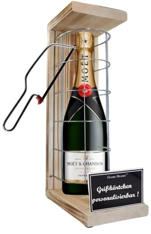 Personalisierte Geschenke für Männer Frauen Geschenkidee - Eiserne Reserve Gitterkäfig Moet Champagner (1 x 0.75 l) incl. Notsäge - Papa Mama Geburtstag Hochzeit