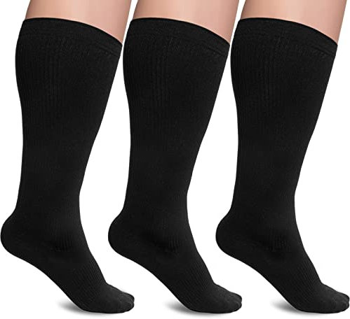 NOVAYARD 3 Paar Kompressionsstrümpfe Damen Herren, Stützstrümpfe Übergröße Medizinische Kompressionssocken breite Wade Compression Socks für Krankenschwestern, Sport, Fitness, Radfahren (Schwarz,3XL)