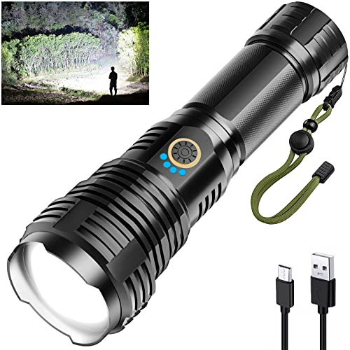 Sinvimes Rechargeable Led Flashlights, 100000 High Lumens, XHP70.2 Brightest Tactical Flashlight, Zoomable, 5 Modes, IPX7 Waterproof, Super Bright for Camping, Hiking, Emergencies