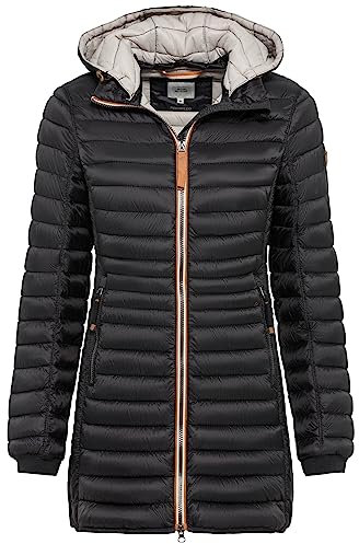 camel active Damen Lange Steppjacke mit Abnehmbarer Kapuze Schwarz, womenswear-48