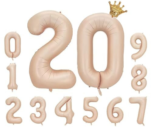 Foil Luftballon 20 Helium Folienballon Zahlen Ballon XXL Folien Beige Ballon 20 Geburtstag 100cm/40inch
