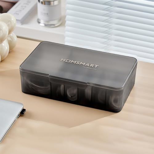 STARRY G Cable Tidy Box with Lid, 7 Grids Cable Organizer Box, Cable Management Box, Extra Large Storage Box for Data Cables, Charging Plug, Desktop Sundries, Free 10 Sorting Stickers&10 Cable Ties