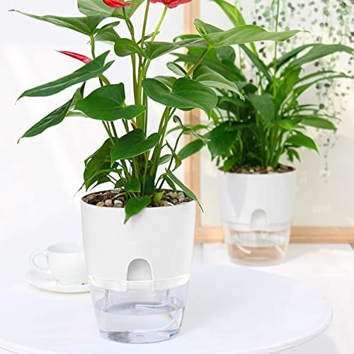 MIVIDE 4er Kräutertopf Küche Set, 15 x 15 x 18cm Selbstbewässerungstopf, Kräutertopf mit Bewässerungssystem für Frische, Blume, Pflanze, Garten (Weiß)