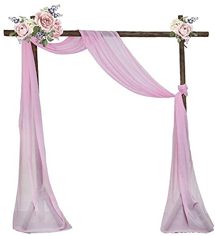 Lukery Hochzeit Vorhang Hochzeitsbogen, Querbehang Gardine Freihanddeko Himmelbett Vorhänge Stoff Tüll Transparent Voile Dekoration für Babyparty Party Hochzeit Torbogen (75x600cm,rosa)