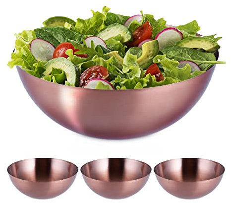 Relaxdays 4 Ensaladeras de Acero Inoxidable, Frutero Cobrizo, Cuenco de Cocina, Bol Repostería, Tamaños a Elección, 2L, Cobre