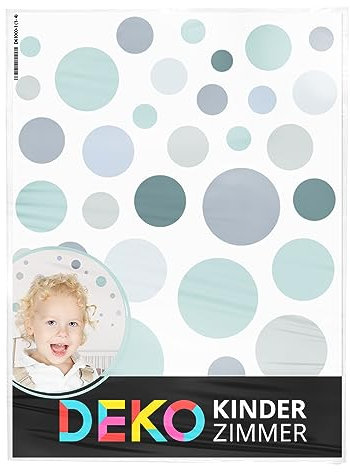 DEKO KINDERZIMMER Wandsticker 172 Stück Punkte Wandtattoo Dots Polka Babyzimmer Kreise Wandaufkleber Pastell Farben Sticker selbstklebend Mint grau DK1125-6