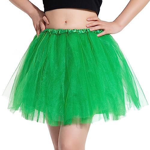 DGSHIRLDJO Gonna Tulle Donna Tutu di Tulle, 4 Strati di Elastico Classico Gonna tutù Adolescente Adulto Adatto per Mascherata Halloween Costume Danza (Verde)