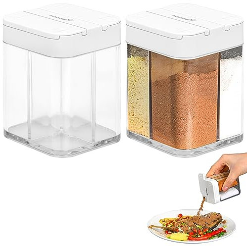 MINSHUXI 2 Stücke GewüRzstreuer es Kann Sich Bewegen Abdichtungskappe GewüRzbox 4 Löcher Transparent GewüRzstreuer 4 In 1 Reisen Camping GewüRzstreuer Groß,Weiss