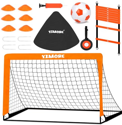 Yimore Porta Calcio Bambini 120×90×90 cm, Pieghevole da Giardino con Accessori Allenamento e Borsa, Regalo per Bambini e Adolescenti