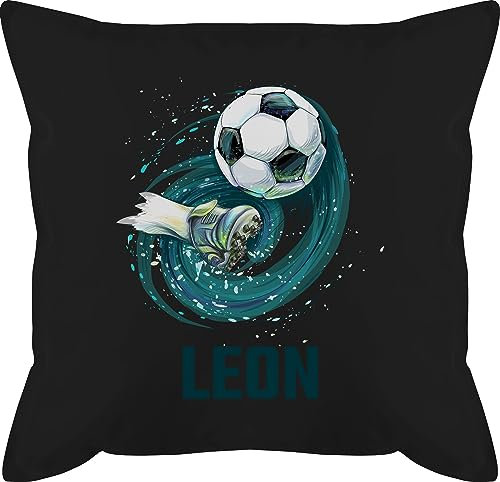 Kissen 50x50 - Fußball Schuss Cool Fußballfan | Fußballgeschenkideen - 50 x 50 cm - Schwarz - personalisierte geschenke männer fussball fussballkissen fußballfans leon zierkissen junge