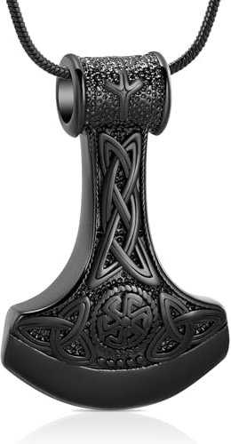 VCCWYQK Mjolnir Thor Martillo de cremación joyería para cenizas para mujer hombre acero inoxidable nudo celta urna collar colgante para cenizas soporte recuerdo, Acero inoxidable