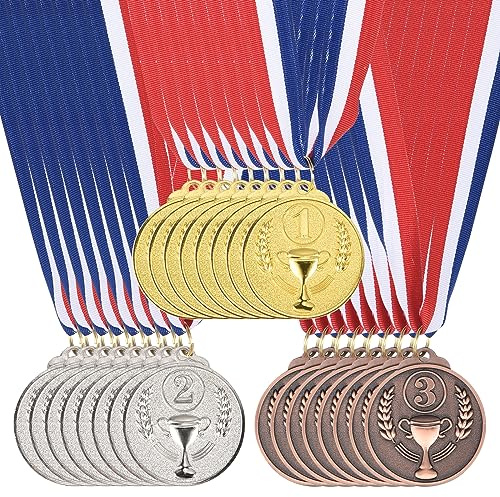 PATIKIL 24Stk Gold Silber Bronze Preis Metalle 2 Preis Medaillen 1. 2 3. | Gewinn, Mit Hals Farbband, Für Spiele Sportliche Wettkämpfe
