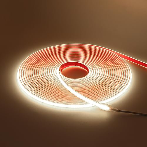 HEGEHE 12V COB LED Streifen Naturweiß, 320LEDs/m Superhell Hohe Dichte IP68 Wasserdicht Flex Selbstklebend COB LED Leiste Lichtband Strip für DIY Innen-und Außenbeleuchtung Projekte (Naturweiß, 5M)