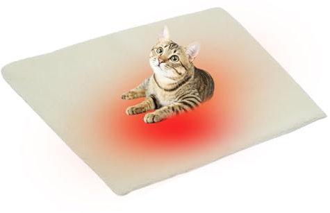 Haustier Heizkissen,Selbstheizende Decke für Katzen & Hunde,Wärmedecke Katze,Selbstwärmende Winter Wärme Hundematte,Waschbare Welpen Thermodecke Haustiere Wärmematte 60cm*45cm,Beige
