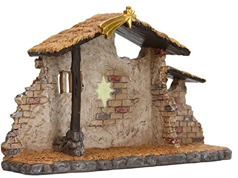 BSTCAR Beleuchtete Krippe Harz Weihnachten Krippe Schuppen Statue Ornament Kirche Xmas Geschenk Home Decoration