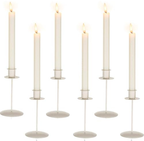 Romadedi Kerzenhalter Kerzenständer Stabkerzen Weiß - 6er Set Kerzenhalter Stabkerze Metall Vintage Modern Deko für Hochzeit Tisch Weihnachten Tischdeko Wohnzimmer Adventskranz Advent