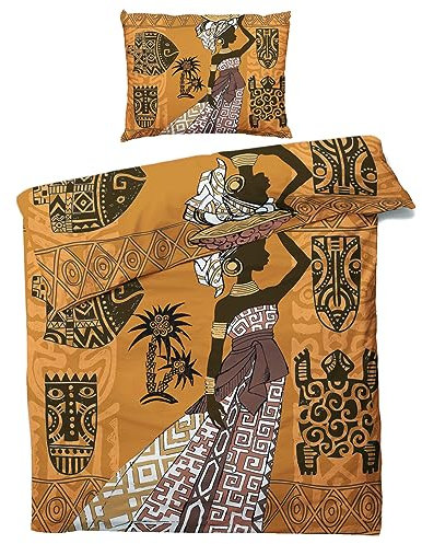 QEODAH Winter Bettwäsche 135x200 Afrikanische Frau - Afrika Bettbezug 135 x 200 2er Set - Wendebettwäsche & Kissenbezug 80x80 cm - Weiche Mikrofaser Bettwäsche-Sets mit Reißverschluss