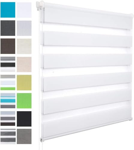 WOLTU Doppelrollo Klemmfix ohne Bohren Weiß B65 x H120 cm, Duo Rollo Zebrarollo Fensterrollo Klemmrollo Seitenzugrollo Easyfix lichtdurchlässig & verdunkelnd Rollos für Fenster und Tür