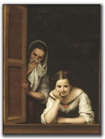 OKRA Bartolome Esteban Murillo Poster - Zwei Frauen am Fenster Leinwand Wandkunst - Klassisches dekoratives Poster - Badezimmer Arbeitszimmer Leinwand Wandkunst Dekoration - Home Decoration Poster