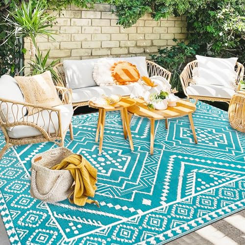 Capslpad Wasserdicht Outdoor Teppich 180x270cm Reversible Kunststoff Strohmatte Wendematte Tragbarer Campingbereich Teppich für Picknickteppich RV Deck Garten Hinterhof Strand Dekor, Dunkelgrün