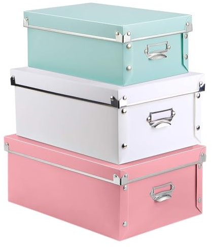 ZZYANGZZ storage box, Mixed color decorative storage box,with handle, lid, screw fixed, foldable, three sizes suitable for holding clothes, toys, cosmetics, blankets (Mixed color 2)